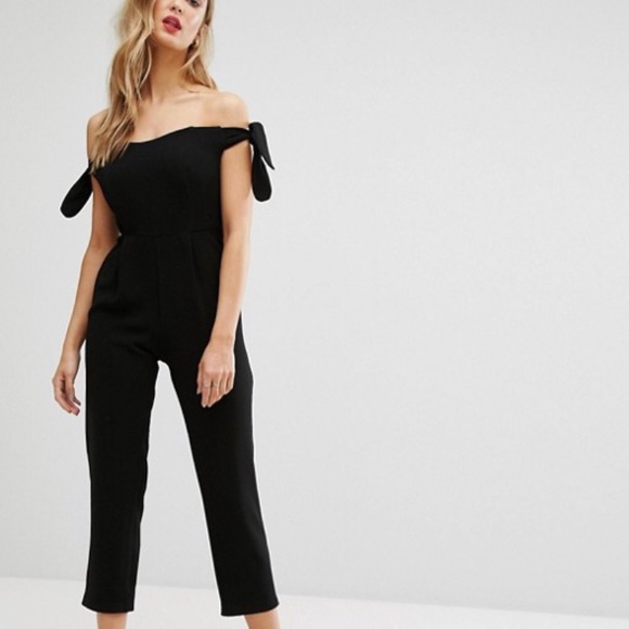 New Look Bardot Tie Sleeve Cropped Jumpsuit - Picture 1 of 4